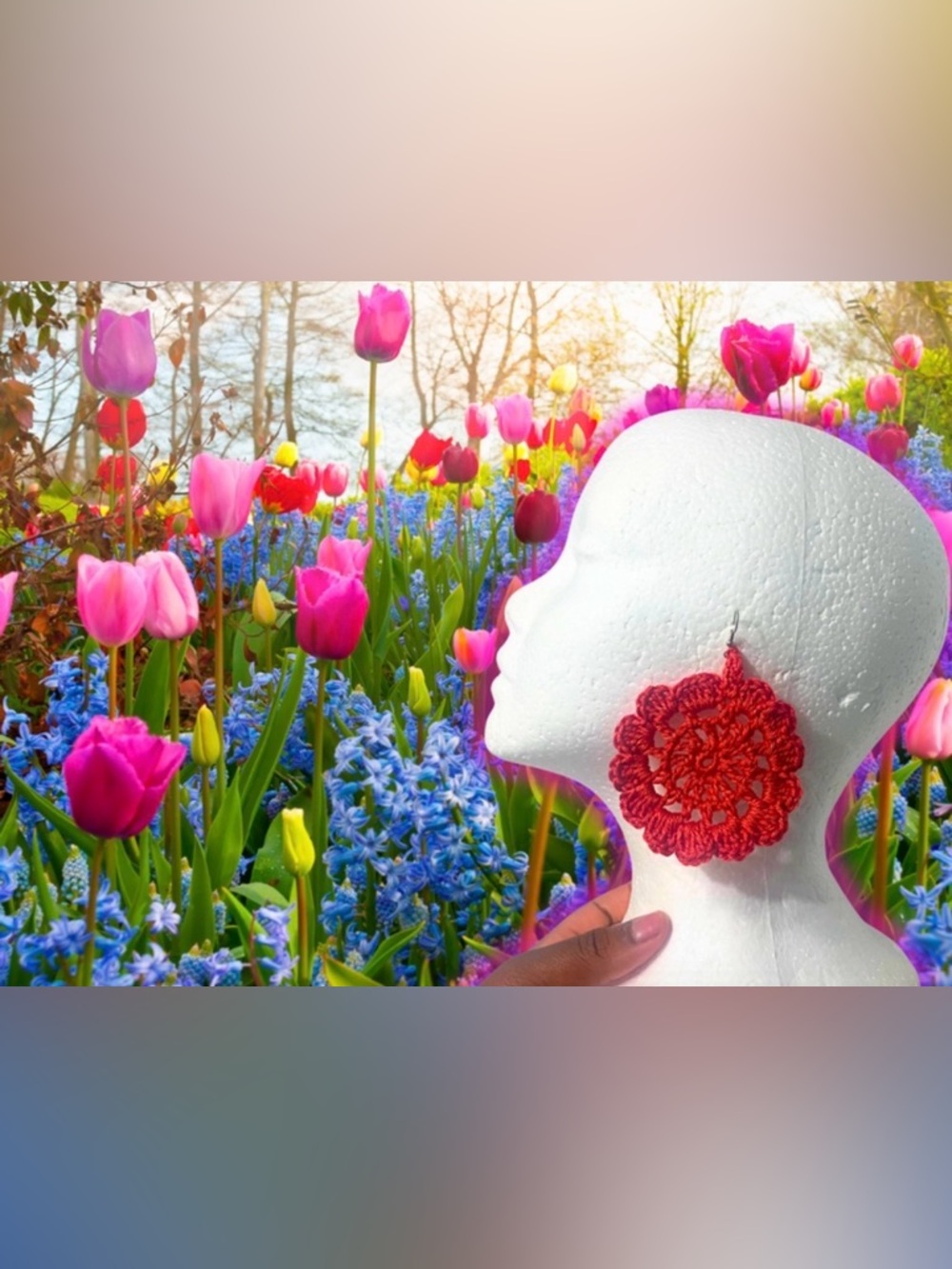 Handmade Crocheted Floral Statement Earrings - Auburn
